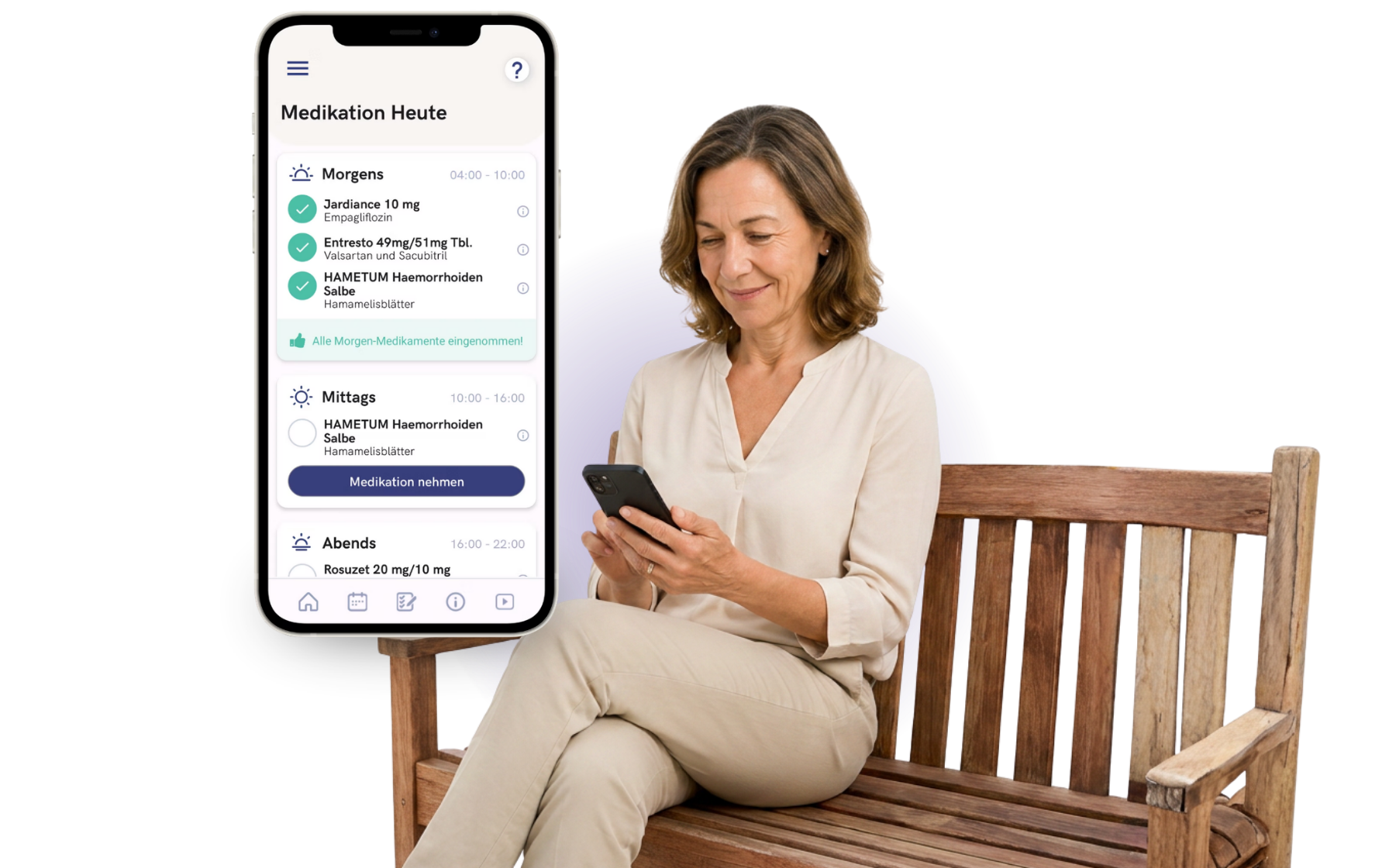 Patient nutzt die VagusApp mit Smartphone und App-Mockup