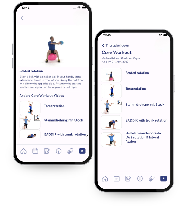 VagusApp Ansicht mit Dokumenten und Nachsorgeinformationen nach dem Aufenthalt